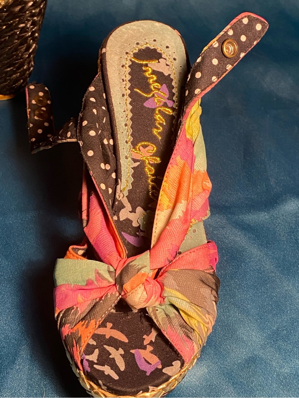 Irregular Choice platform woven wedge sandals,floral fabric twist sling back, 7 - Picture 7 of 12